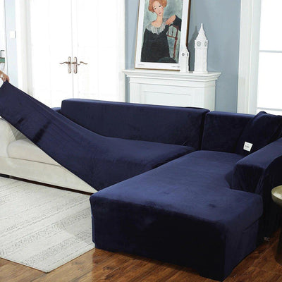 Elastyczny pokrowiec na kanapę - pluszowy Interior Dream 90-140cm (fotel jednoosobowy) Granatowy