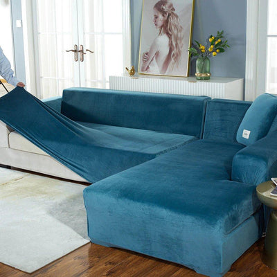 Elastyczny pokrowiec na kanapę - pluszowy Interior Dream 90-140cm (fotel jednoosobowy) Niebieski